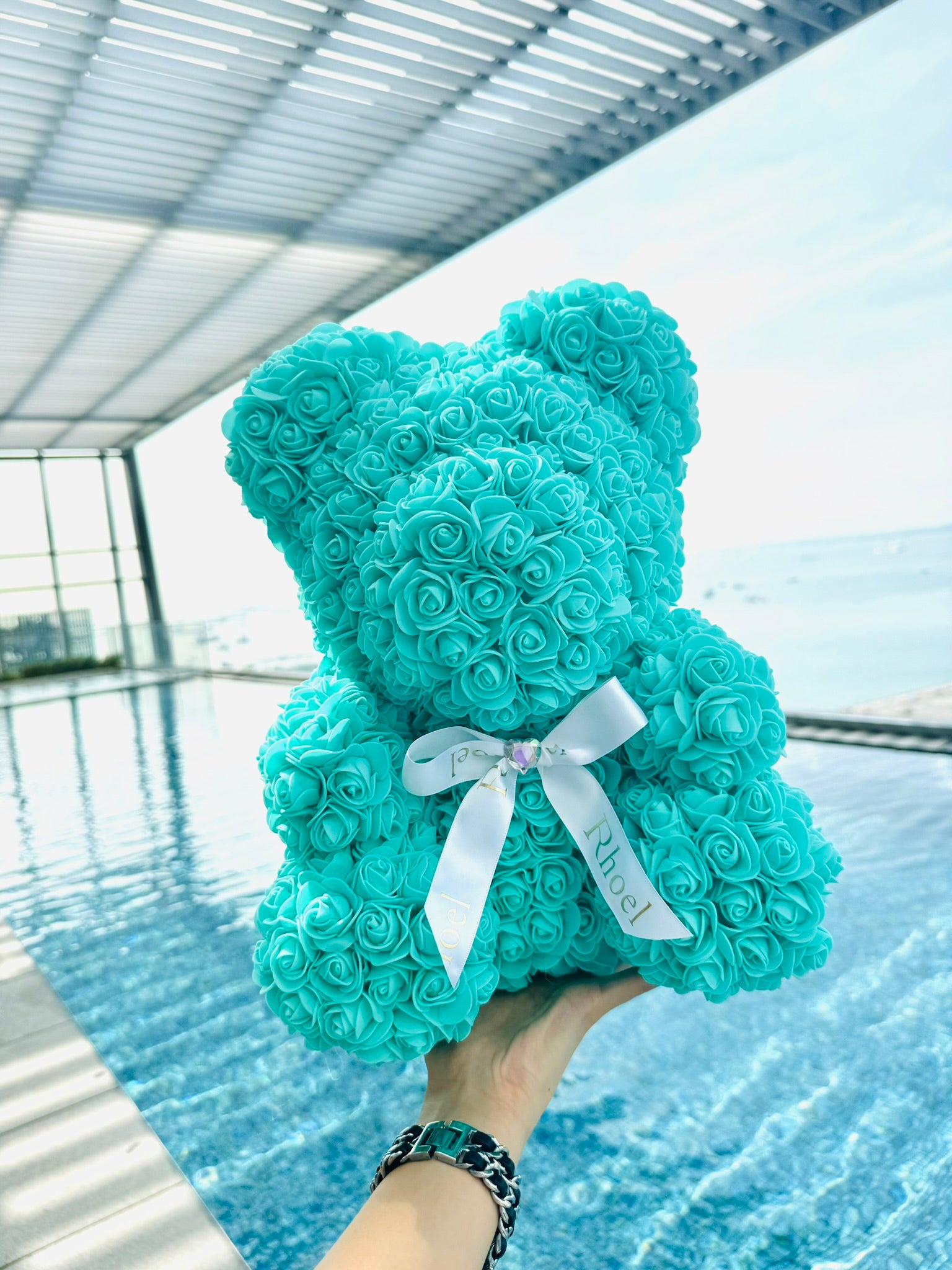 Tiffany Blue Rose Bear - Rhoel